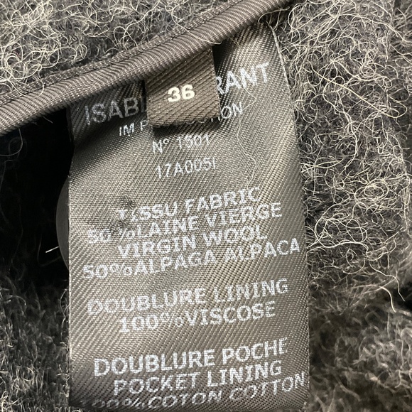 ISABEL MARANT CHARCOAL GREY DOUBLE BREASTED WOOL AND ALPACA MID LENGTH COAT - Picture 5 of 5